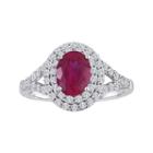 Sterling Silver Lab-created Ruby & Lab-created White Sapphire Double Halo Ring