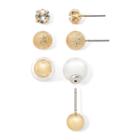 Monet Gold-tone Simulated Pearl And Crystal Stud 3-pr. Earring Set