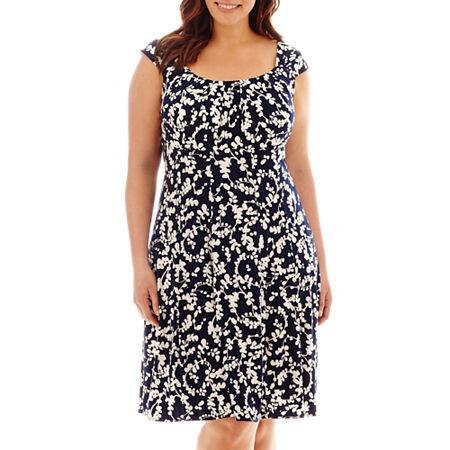 London Style Collection Sleeveless Print Fit-and-flare Dress - Plus