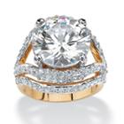 Diamonart Womens Greater Than 6 Ct. T.w. Round White Cubic Zirconia Gold Over Brass Engagement Ring