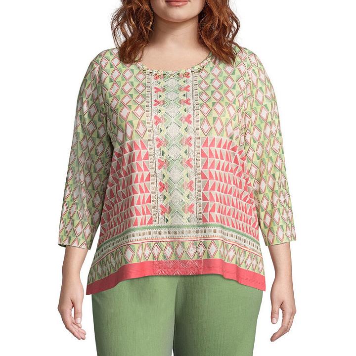 Alfred Dunner Parrot Cay Geometric Border Tee - Plus