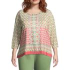 Alfred Dunner Parrot Cay Geometric Border Tee - Plus
