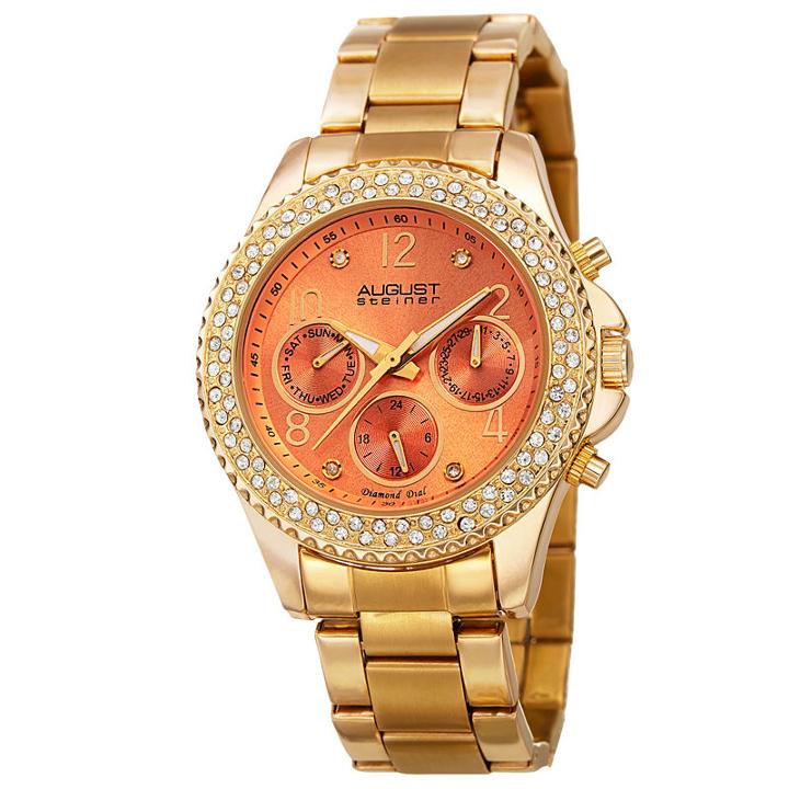 August Steiner Womens Gold Tone Strap Watch-as-8136ygor