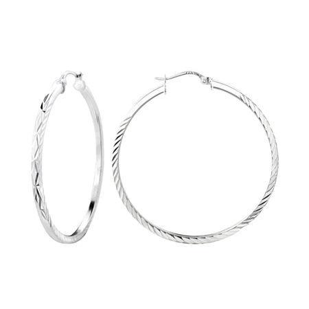 Sterling Silver 40mm Diamond-cut Hoop Earrings