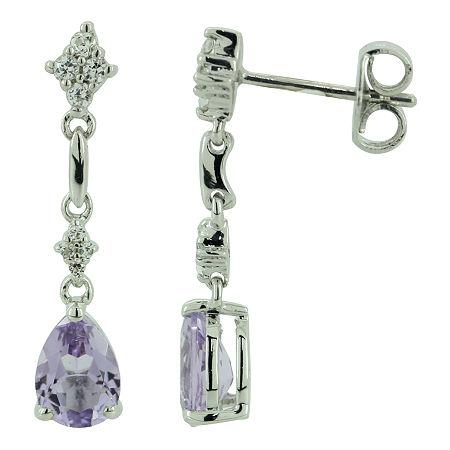 Genuine Amethyst And Lab-created White Sapphire Sterling Silver Drop Earrings