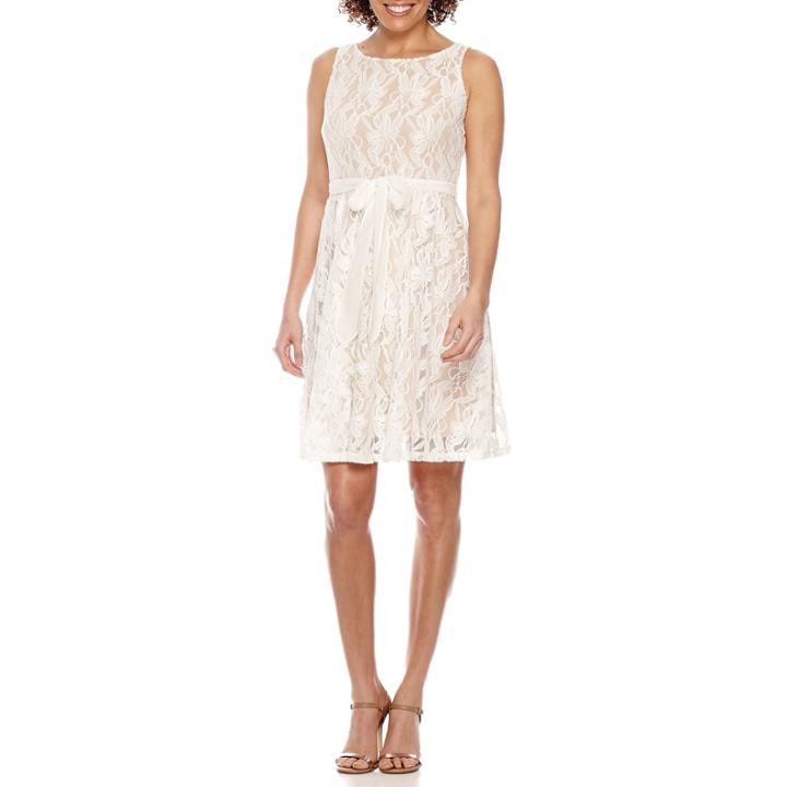 Danny & Nicole Sleeveless Belted Lace Fit & Flare Dress-petites