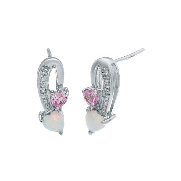 Lab-created Opal And Pink Sapphire Sterling Silver Double-heart Earrings