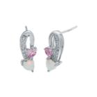 Lab-created Opal And Pink Sapphire Sterling Silver Double-heart Earrings