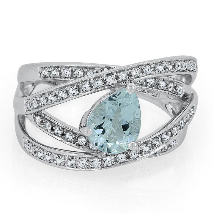 Womens Genuine Aquamarine Blue Sterling Silver Cocktail Ring