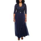 R & M Richards 3/4 Sleeve Embellished Ball Gown-petites