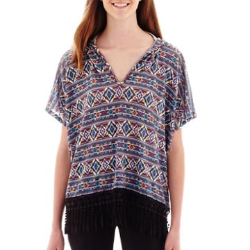 Olsenboye Short-sleeve Aztec Print Hooded Poncho