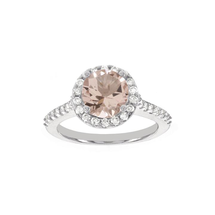 Blooming Bridal Genuine Morganite And Diamond 14k White Gold Bridal Ring