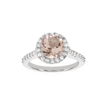 Blooming Bridal Genuine Morganite And Diamond 14k White Gold Bridal Ring
