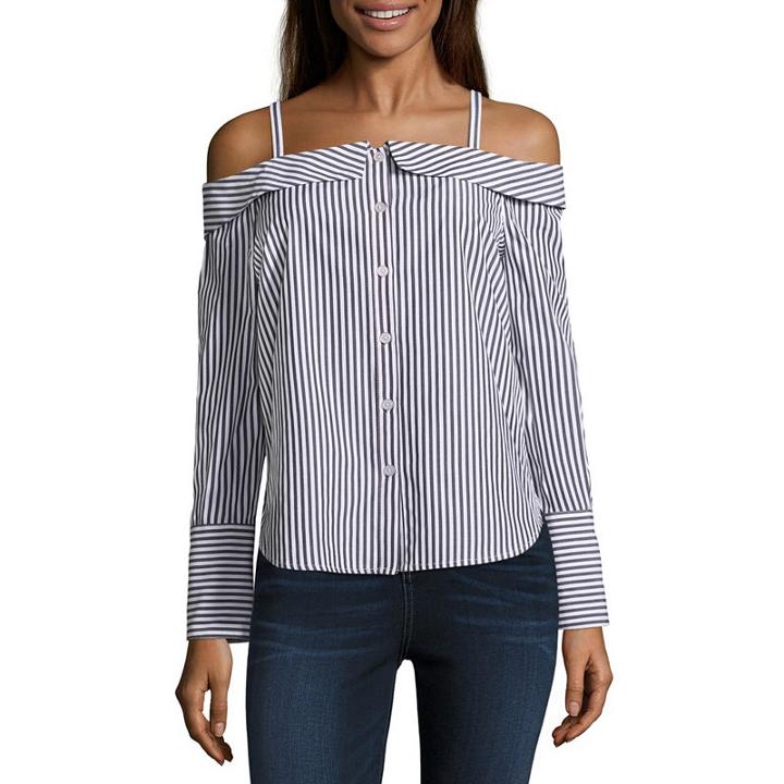 By & By Long Sleeve Poplin Blouse-juniors