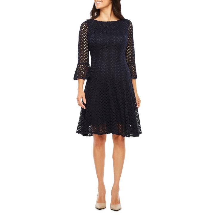 Rabbit Design Elbow Sleeve Lace Fit & Flare Dress