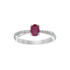 Lead Glass-filled Ruby And Diamond-accent Sterling Silver Oval Ring