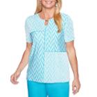 Alfred Dunner Scottsdale Short Sleeve Keyhole Neck Patchwork T-shirt-womens