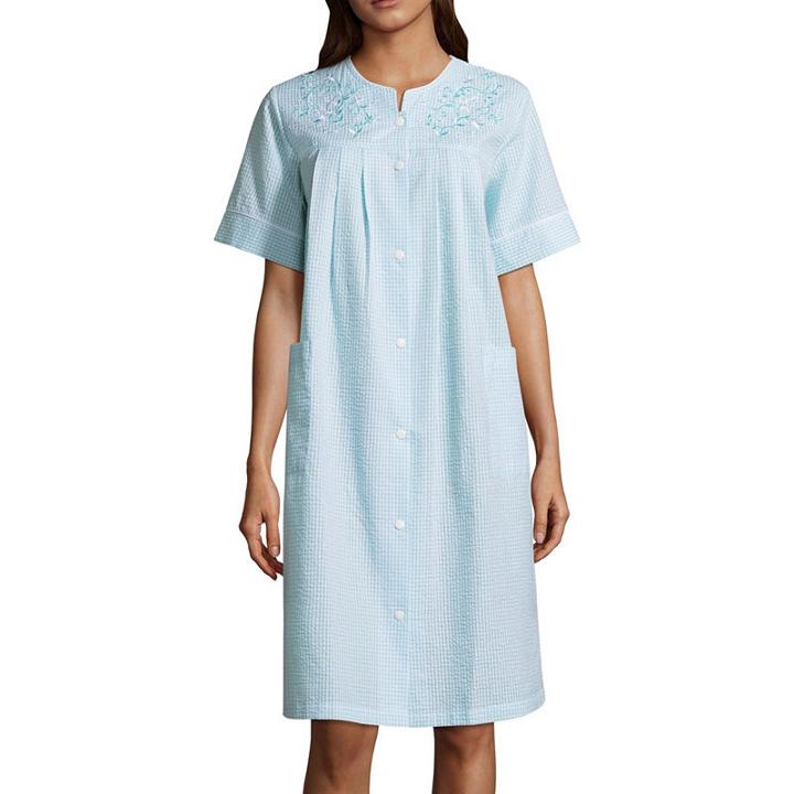 Collette By Miss Elaine Short Sleeve Seersucker Caftan