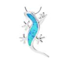 Simulated Blue Opal Sterling Silver Gecko Pendant Necklace