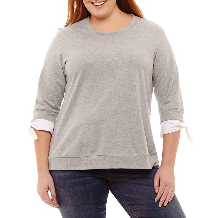 Long Sleeve Crew Neck Pullover With Tie Sleeves-plus
