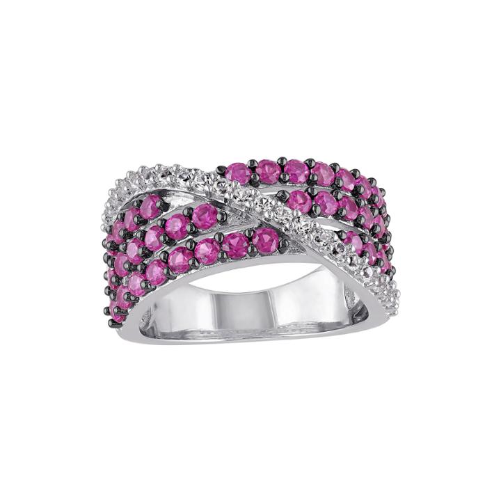 Lab-created Ruby And White Sapphire Crossover Ring