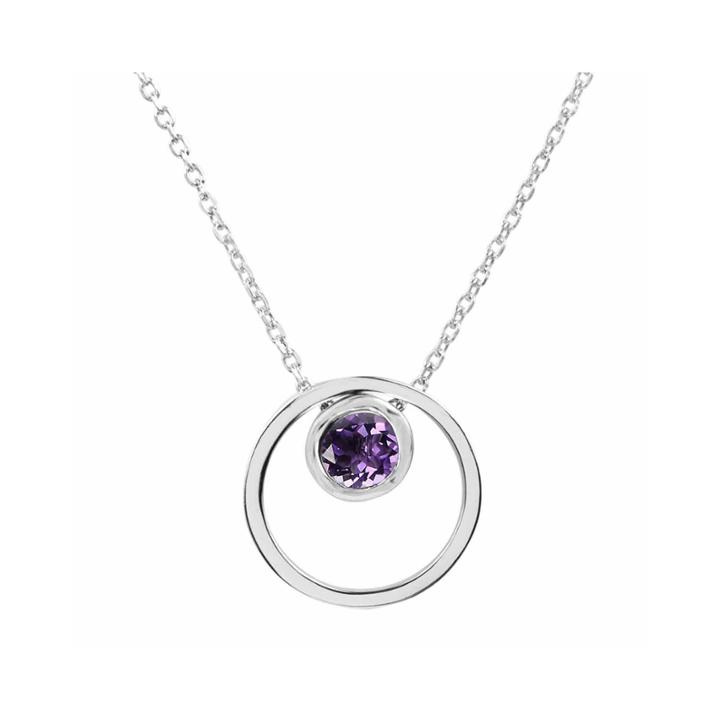 Amethyst Sterling Silver Double Circle Pendant Necklace
