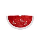 48 Embroidered Red Velveteen Poinsettia Merry Christmas Tree Skirt With White Faux Fur Trim