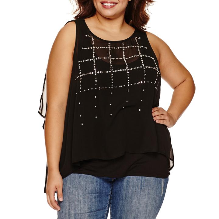 Boutique + Sleeveless Scoop Neck Woven Blouse-plus