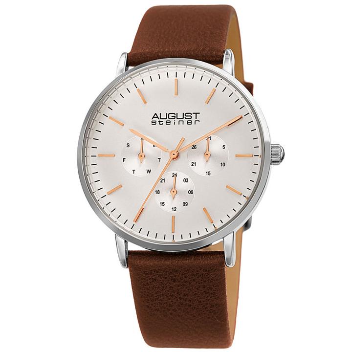 August Steiner Mens Brown Strap Watch-as-8256ssbr