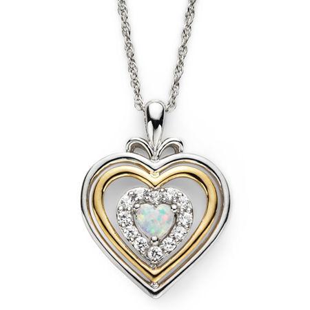 Lab-created Opal & White Sapphire Two-tone Heart Pendant Necklace