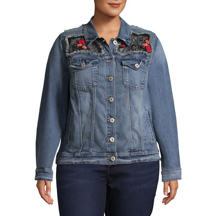 Arizona Lace Patch Denim Jacket-juniors Plus