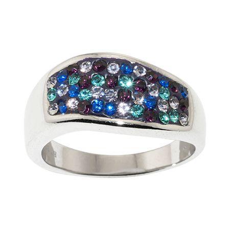 Silver-plated Multi Blue Crystal Wave Ring