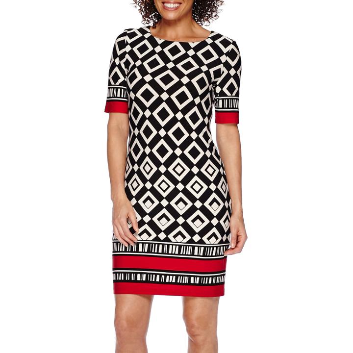 R & K Originals 3/4-sleeve Border Print Sheath Dress