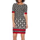 R & K Originals 3/4-sleeve Border Print Sheath Dress