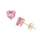 Heart Pink Sapphire 10k Gold Stud Earrings
