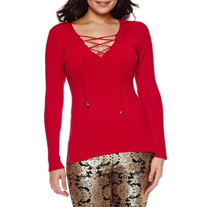 Bisou Bisou Lace Up Rib Sweater