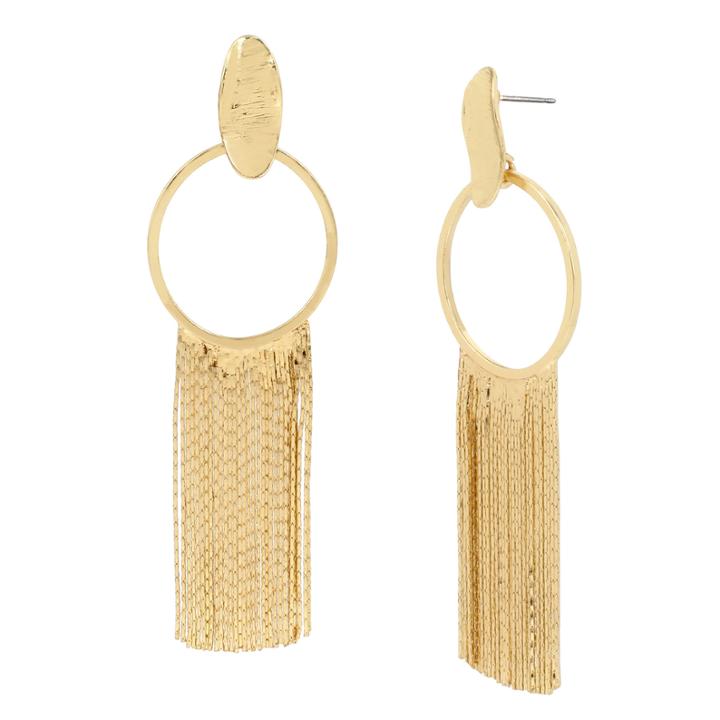 Boutique + Gold Oval Fringe Drop Earring