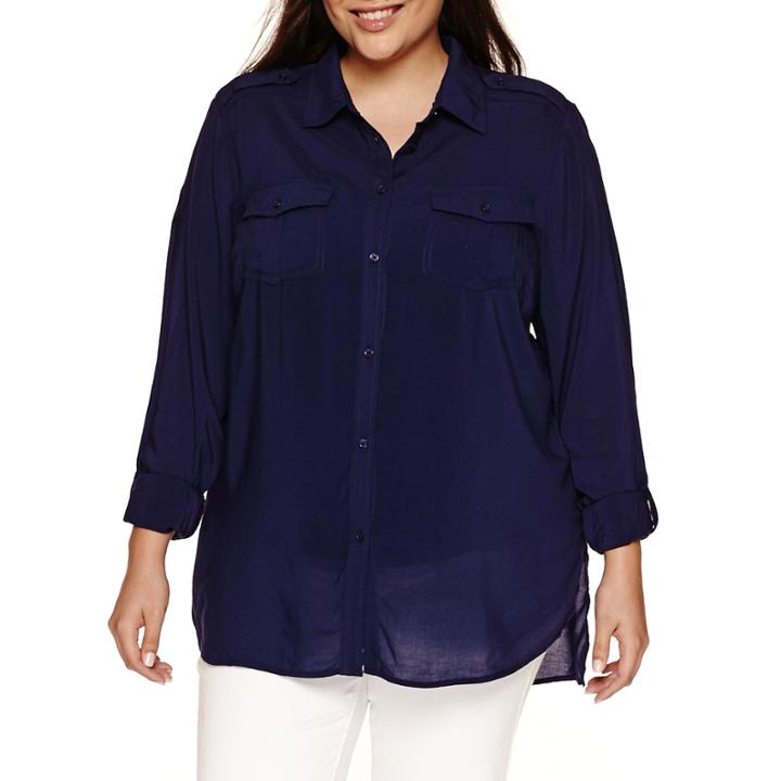 A.n.a 3/4 Sleeve Button-front Shirt-plus