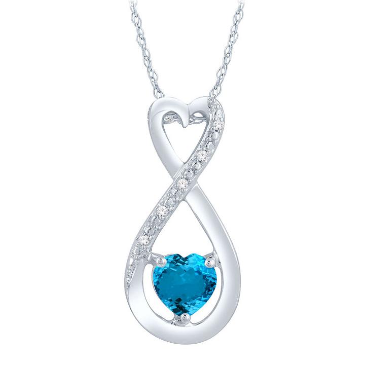 Diamond Accent Blue Topaz Heart Sterling Silver Pendant