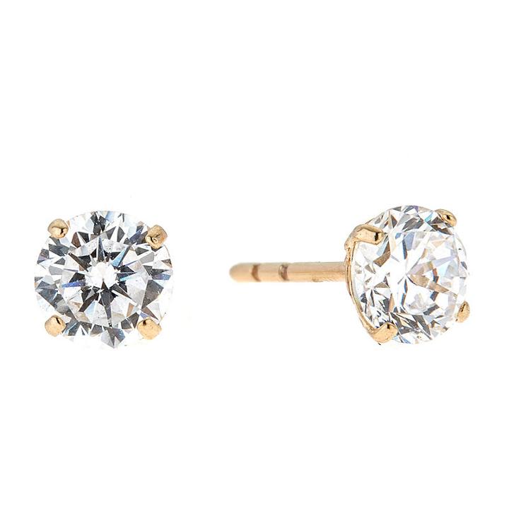 White Cubic Zirconia 14k Gold Over Silver 10mm Stud Earrings