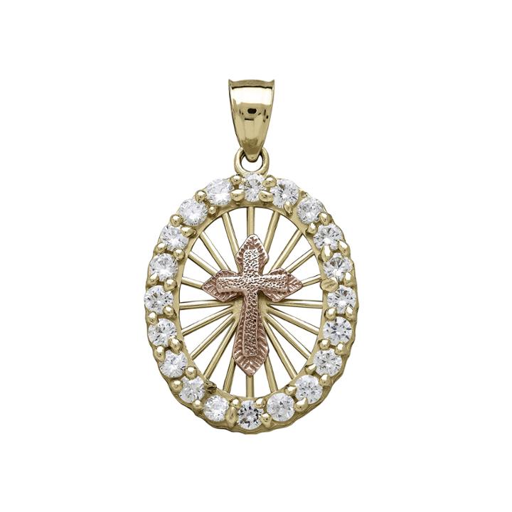 Tesoro&trade; Cubic Zirconia 14k Two-tone Gold Cross Pendant