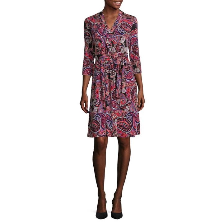 Liz Claiborne 3/4 Sleeve Paisley Wrap Dress