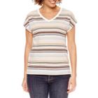 St. John's Bay Short Sleeve V Neck Stripe T-shirt-womens Petite