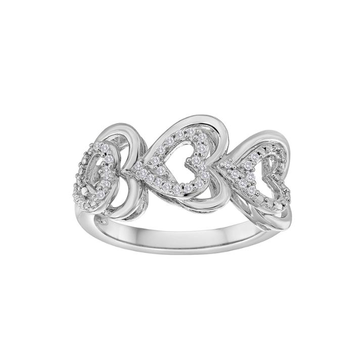 Forevermine 1/10 Ct. T.w. Diamond Sterling Silver Triple-heart Ring