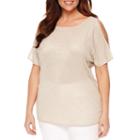 Worthington Short Sleeve Cold Shoulder Dolman T-shirt - Plus