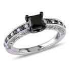 Womens 1 Ct. T.w. Color Enhanced Princess Black Diamond Sterling Silver Engagement Ring