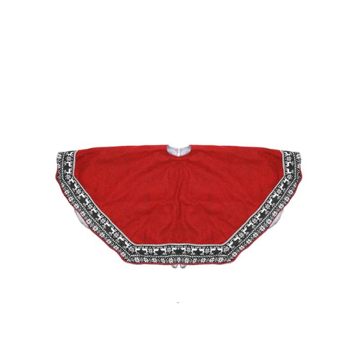 50 Red Heptagon With Gray And White Snowflakes & Reindeer Knit Border Christmas Tree Skirt