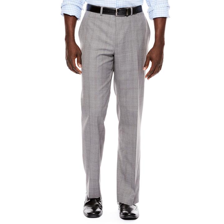 Collection By Michael Strahan Light-gray Plaid Flat-front Suit Pants - Classic Fit