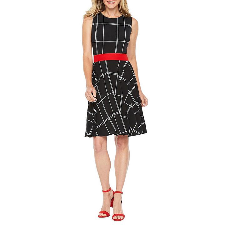 Danny & Nicole Sleeveless Grid Fit & Flare Dress