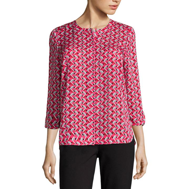 Liz Claiborne 3/4 Sleeve Y Neck Woven Blouse-talls